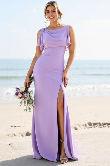Mermaid Lilac Spaghetti Straps Long Bridesmaid Dress